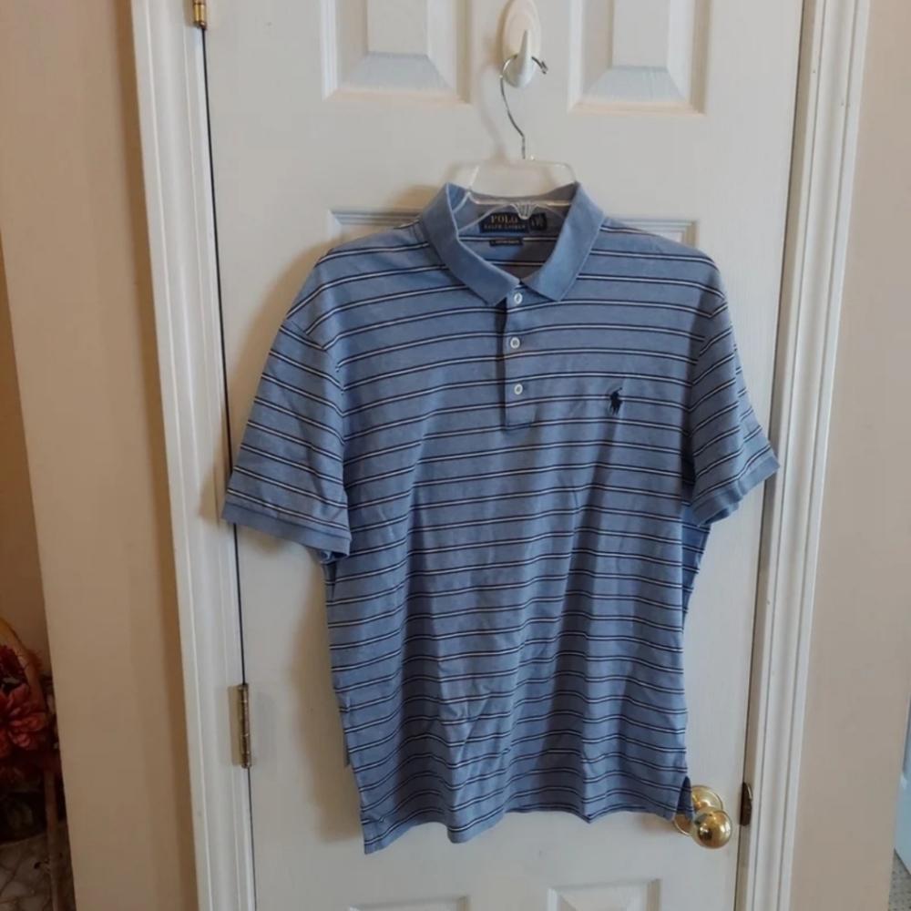 LIKE NEW Polo Ralph Lauren Soft Cotton Custom Slim Fit Polo LG- Blue Stripe